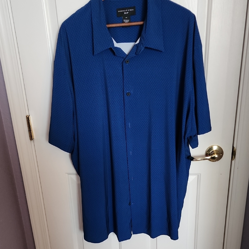 Shaquille O' Neal Royal Blue Casual Button Down Shirt with Textured Fabric